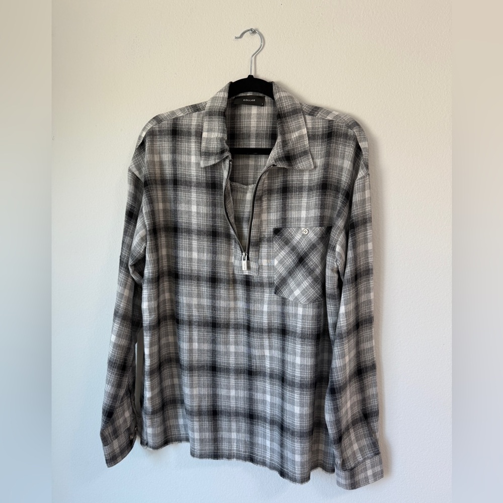 Gray Plaid Men's Shirt Kollar